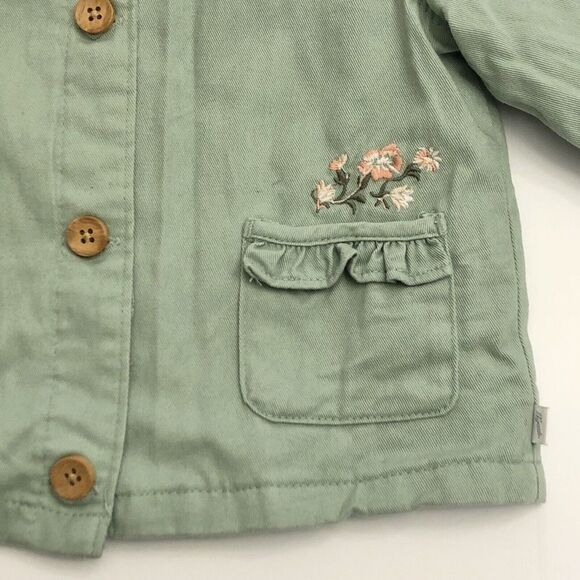 OshKosh B'Gosh Baby Girl Green Floral Tan Button Front Lightweight Jacket Sz 24M - Picture 4 of 9